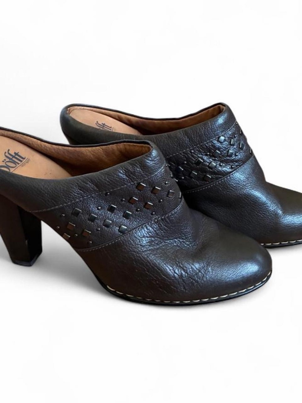 Leather Block-Heel Mule in Dark Brown
